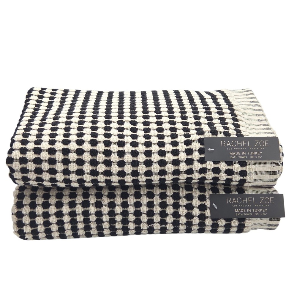 Rachel Zoe 6pc Turkish Cotton Towel Set Black Ecru Raised Dots 2Bath 2Hand 2tip - Picture 6 of 15